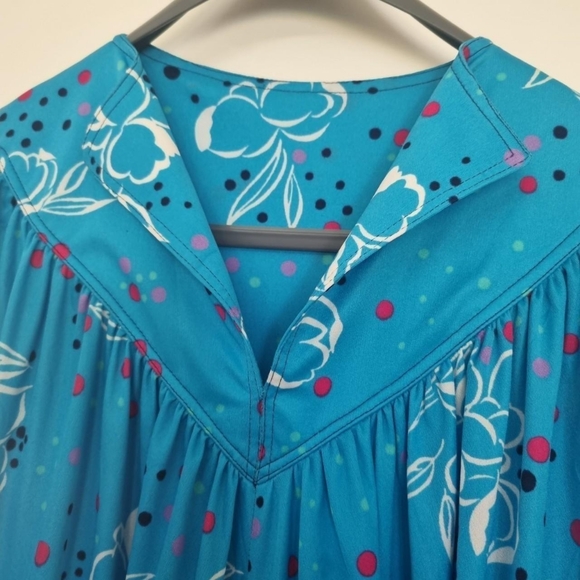 Vintage blue floral 80s dress with beltNo size but fits uk 12 - Picture 3 of 4